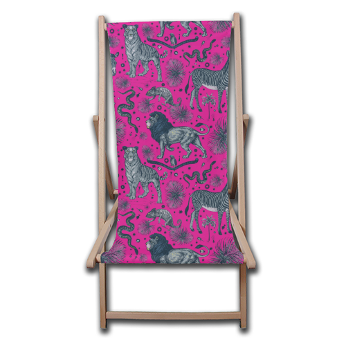 Exotic Jungle Animal Print - Magenta - canvas deck chair by Wallace Elizabeth