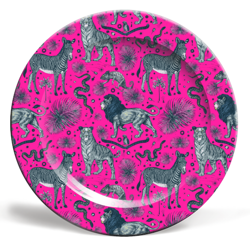 Exotic Jungle Animal Print - Magenta - ceramic dinner plate by Wallace Elizabeth
