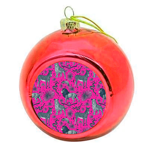 Exotic Jungle Animal Print - Magenta - colourful christmas bauble by Wallace Elizabeth