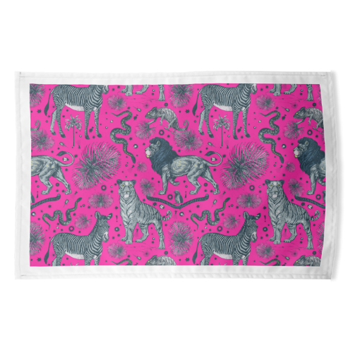 Exotic Jungle Animal Print - Magenta - funny tea towel by Wallace Elizabeth