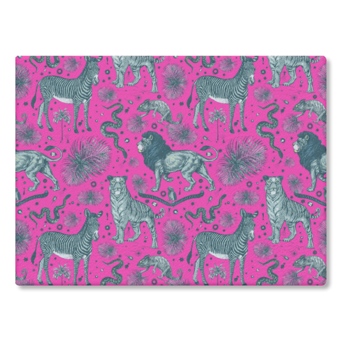 Exotic Jungle Animal Print - Magenta - glass chopping board by Wallace Elizabeth