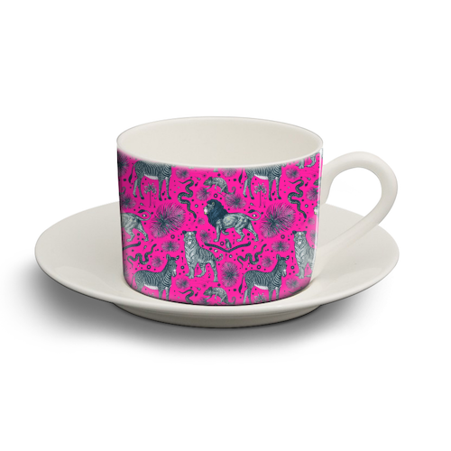 Exotic Jungle Animal Print - Magenta - personalised cup and saucer by Wallace Elizabeth