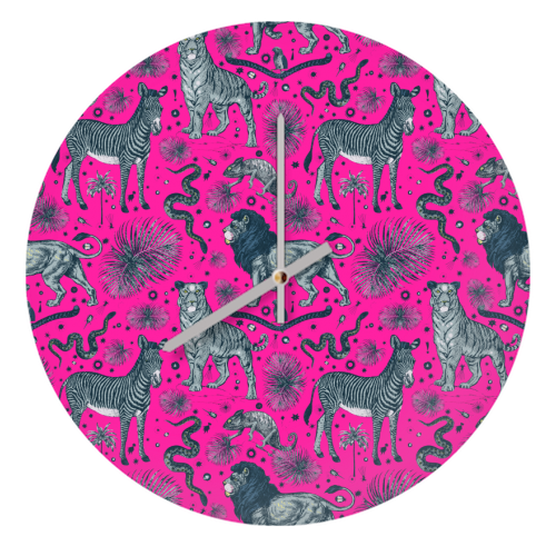 Exotic Jungle Animal Print - Magenta - quirky wall clock by Wallace Elizabeth