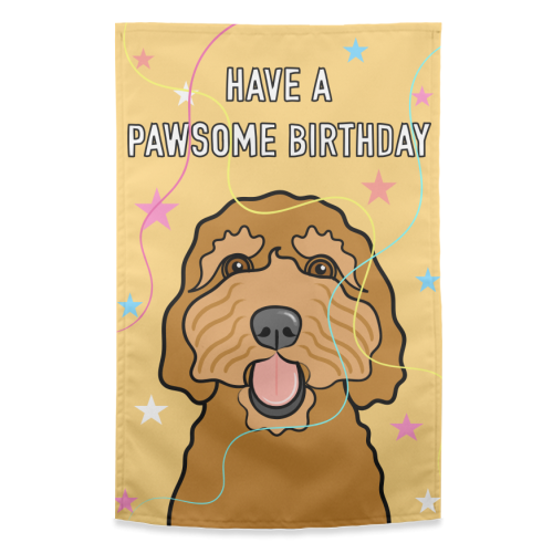 Pawsome Birthday Wishes - funny tea towel by Adam Regester