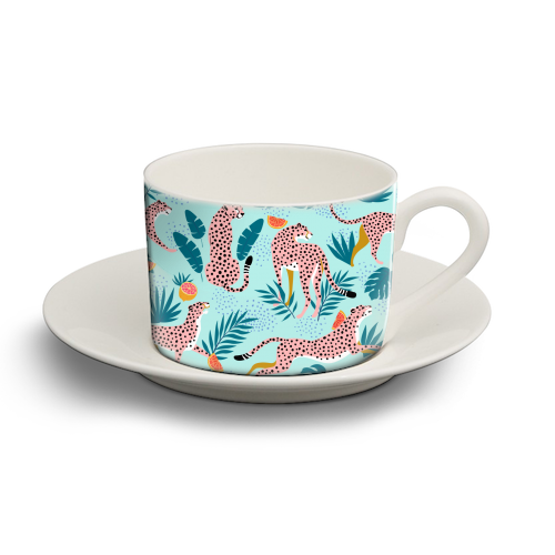Cheetahs In The Grapefruit Grove - personalised cup and saucer by Uma Prabhakar Gokhale