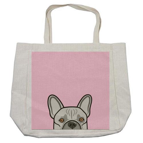 Peek-a-boo French Bulldog (pink) - cool beach bag by Adam Regester