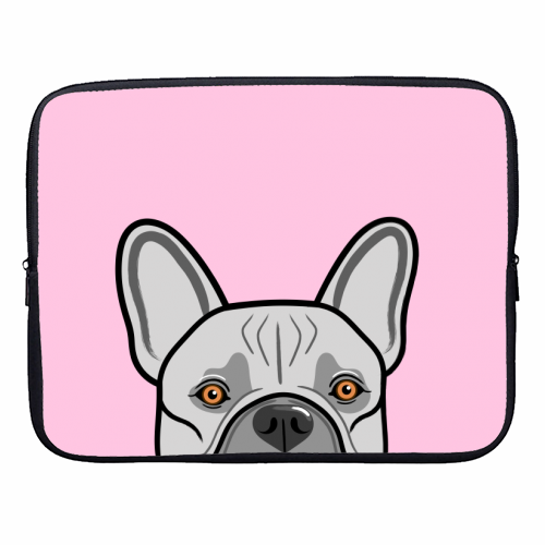 Peek-a-boo French Bulldog (pink) - designer laptop sleeve by Adam Regester