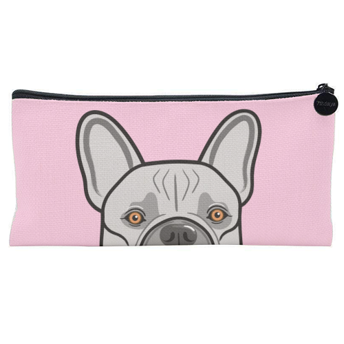 Peek-a-boo French Bulldog (pink) - flat pencil case by Adam Regester