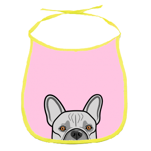 Peek-a-boo French Bulldog (pink) - funny baby bib by Adam Regester