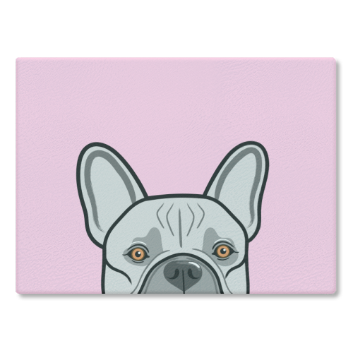 Peek-a-boo French Bulldog (pink) - glass chopping board by Adam Regester