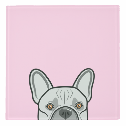 Peek-a-boo French Bulldog (pink) - personalised beer coaster by Adam Regester