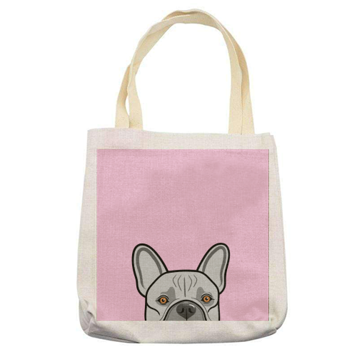 Peek-a-boo French Bulldog (pink) - printed tote bag by Adam Regester