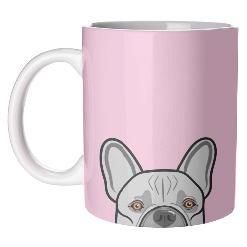 Peek-a-boo French Bulldog (pink) - unique mug by Adam Regester