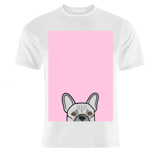 Peek-a-boo French Bulldog (pink) - unique t shirt by Adam Regester