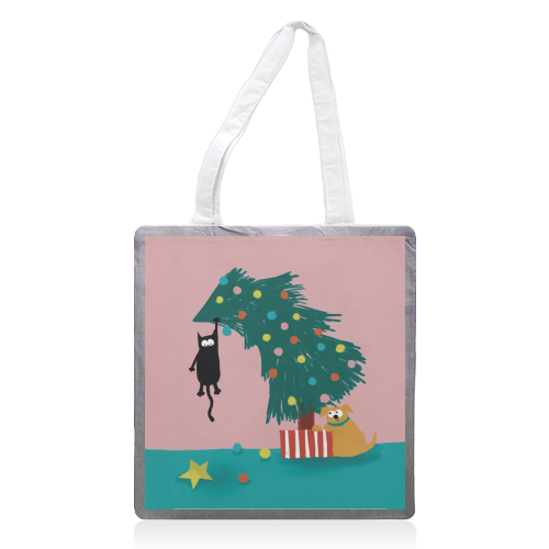 Naughty Cat on the tree - printed tote bag by Giddy Kipper