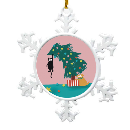 Naughty Cat on the tree - snowflake decoration by Giddy Kipper