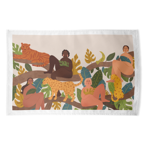 Group Of Wild Women Jungle - funny tea towel by Jenny Adjene