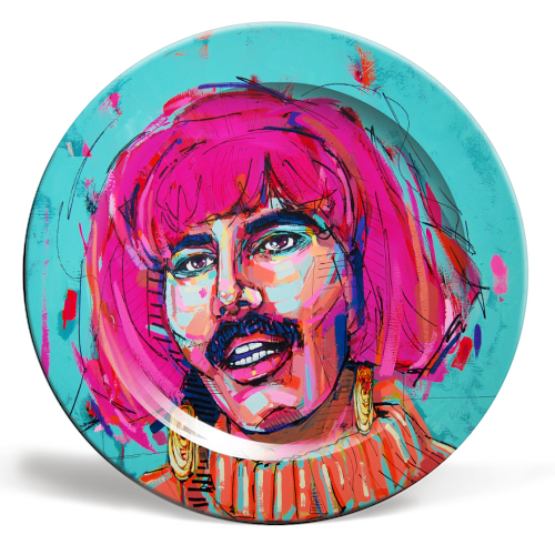 Neon Freddie - ceramic dinner plate by Laura Selevos