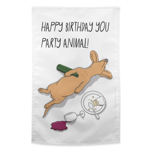 Party Animal Birthday Greeting - funny tea towel by Adam Regester