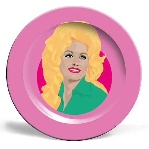 Dolly Parton Portrait Art - Light Pink - ceramic dinner plate by SABI KOZ