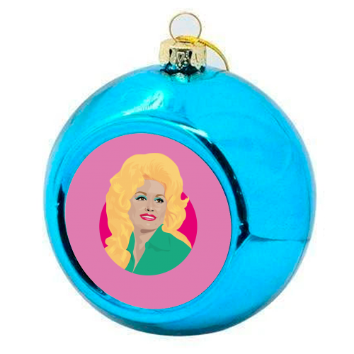Dolly Parton Portrait Art - Light Pink - colourful christmas bauble by SABI KOZ