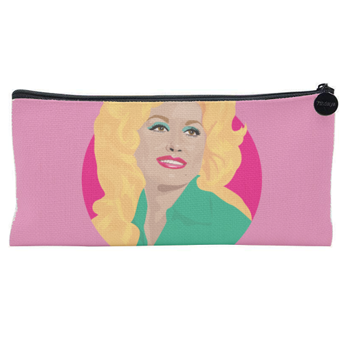 Dolly Parton Portrait Art - Light Pink - flat pencil case by SABI KOZ
