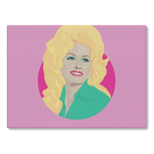 Dolly Parton Portrait Art - Light Pink - glass chopping board by SABI KOZ