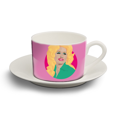 Dolly Parton Portrait Art - Light Pink - personalised cup and saucer by SABI KOZ