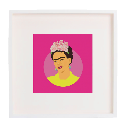 Frida Kahlo Art - Pink - white/black framed print by SABI KOZ