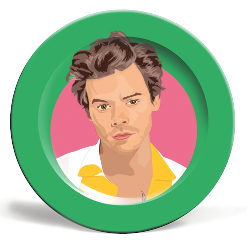 Harry Styles Green Portrait - ceramic dinner plate by SABI KOZ