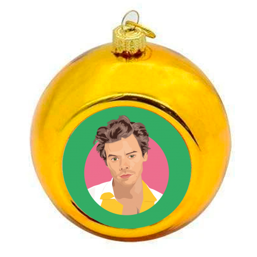 Harry Styles Green Portrait - colourful christmas bauble by SABI KOZ