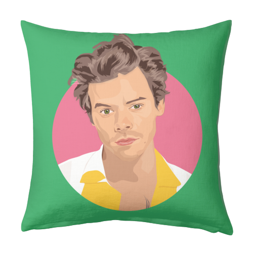 Harry Styles Green Portrait - designed cushion by SABI KOZ