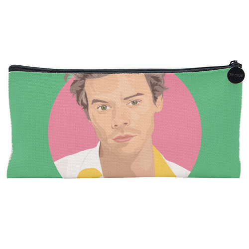 Harry Styles Green Portrait - flat pencil case by SABI KOZ