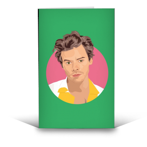 Harry Styles Green Portrait - funny greeting card by SABI KOZ