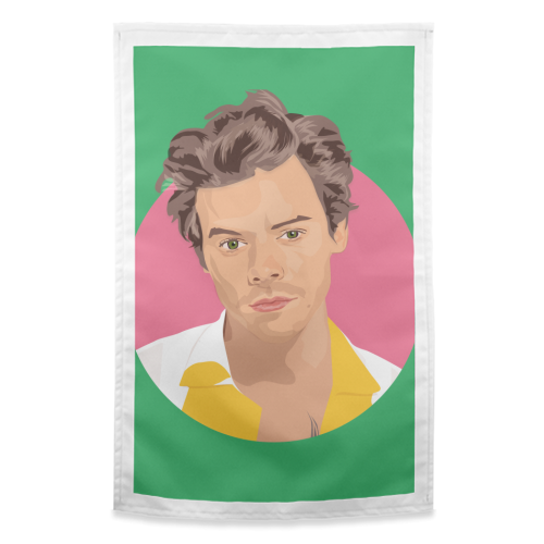 Harry Styles Green Portrait - funny tea towel by SABI KOZ