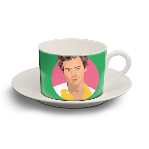 Harry Styles Green Portrait - personalised cup and saucer by SABI KOZ
