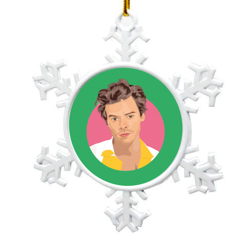 Harry Styles Green Portrait - snowflake decoration by SABI KOZ