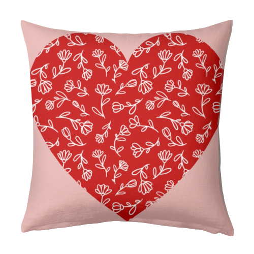 Floral pink heart - designed cushion by The Girl Next Draw