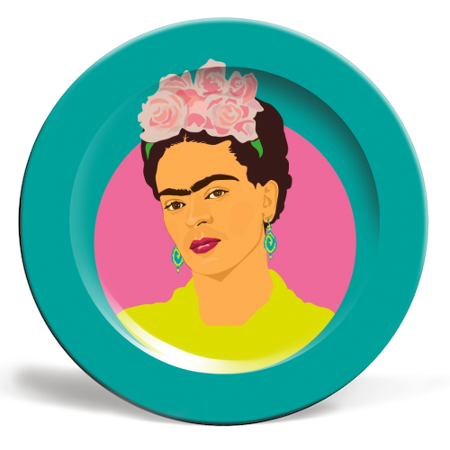 Frida Kahlo Art - Teal - ceramic dinner plate by SABI KOZ