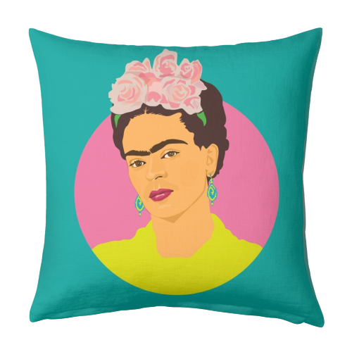 Frida Kahlo Art - Teal - designed cushion by SABI KOZ