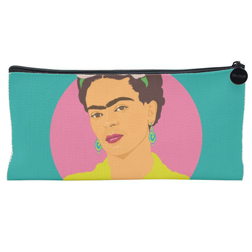 Frida Kahlo Art - Teal - flat pencil case by SABI KOZ