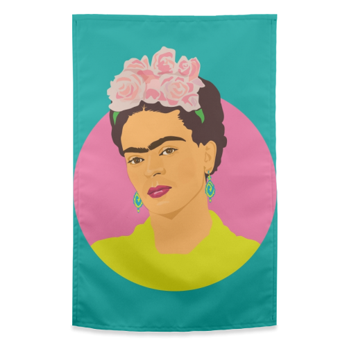 Frida Kahlo Art - Teal - funny tea towel by SABI KOZ