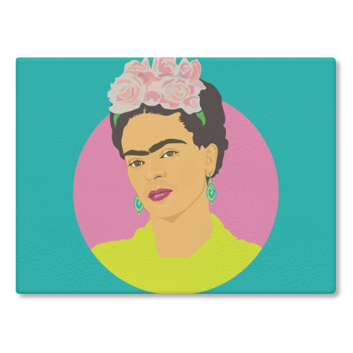 Frida Kahlo Art - Teal - glass chopping board by SABI KOZ