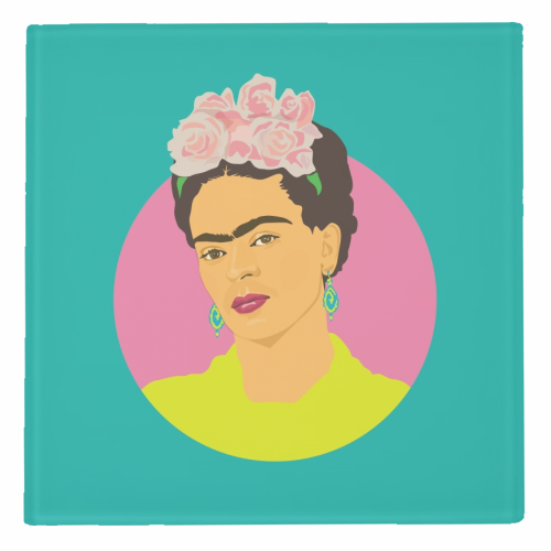 Frida Kahlo Art - Teal - personalised beer coaster by SABI KOZ