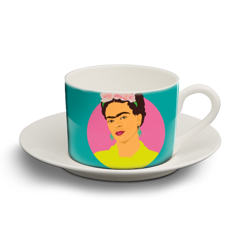 Frida Kahlo Art - Teal - personalised cup and saucer by SABI KOZ
