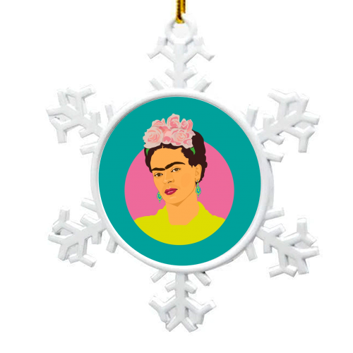 Frida Kahlo Art - Teal - snowflake decoration by SABI KOZ
