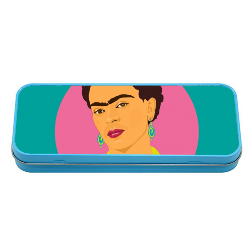 Frida Kahlo Art - Teal - tin pencil case by SABI KOZ