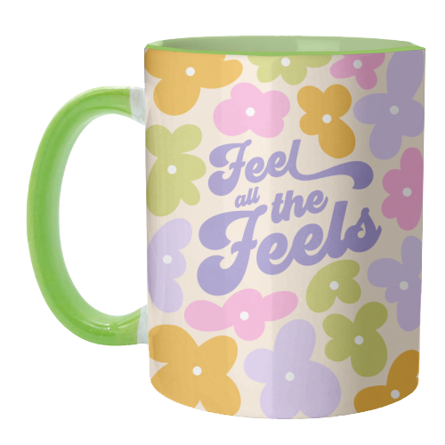 Retro Floral 'Feel all the Feels' - unique mug by Dominique Vari