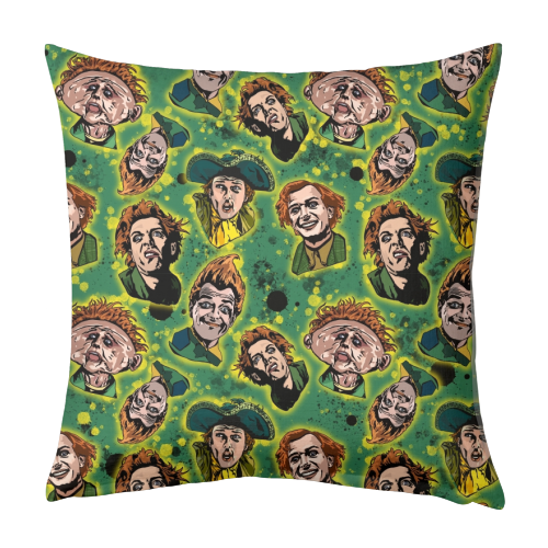 Drop Dead Fred Funny Film Movie Quote Inkblot - The Many Faces Of Drop Dead Fred - designed cushion by Wallace Elizabeth
