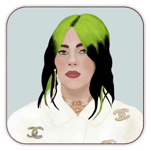 Billie Eilish Portrait - personalised beer coaster by Rock and Rose Creative